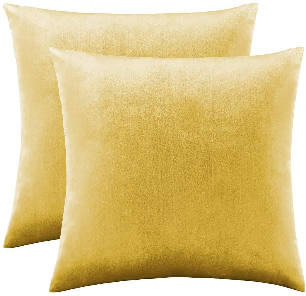 45936 - Yellow Velvet Decorative Throw Pillow Covers for Sofa Bed USA