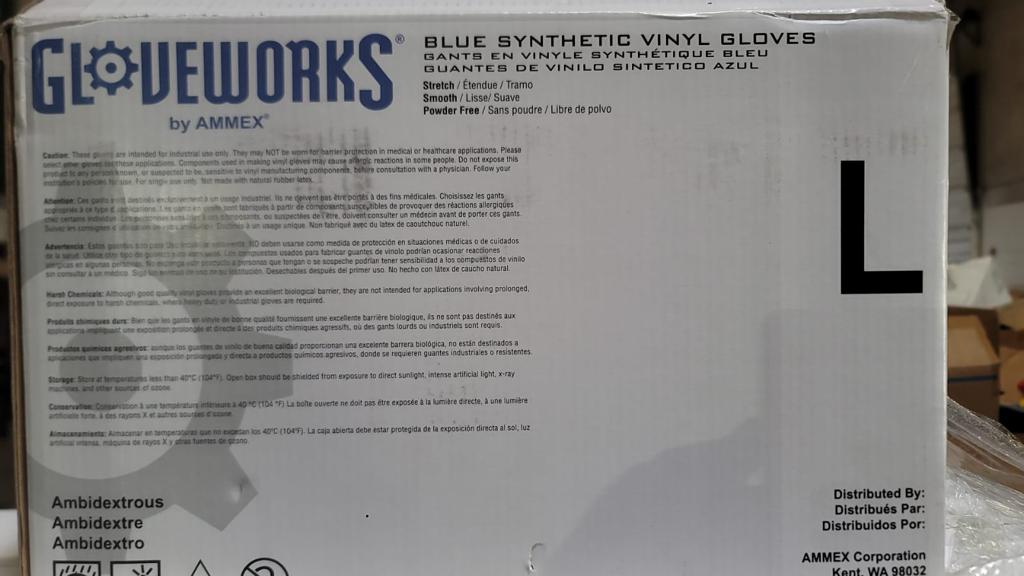 48313 - Gloveworks Blue Synthetic Vinyl Gloves USA