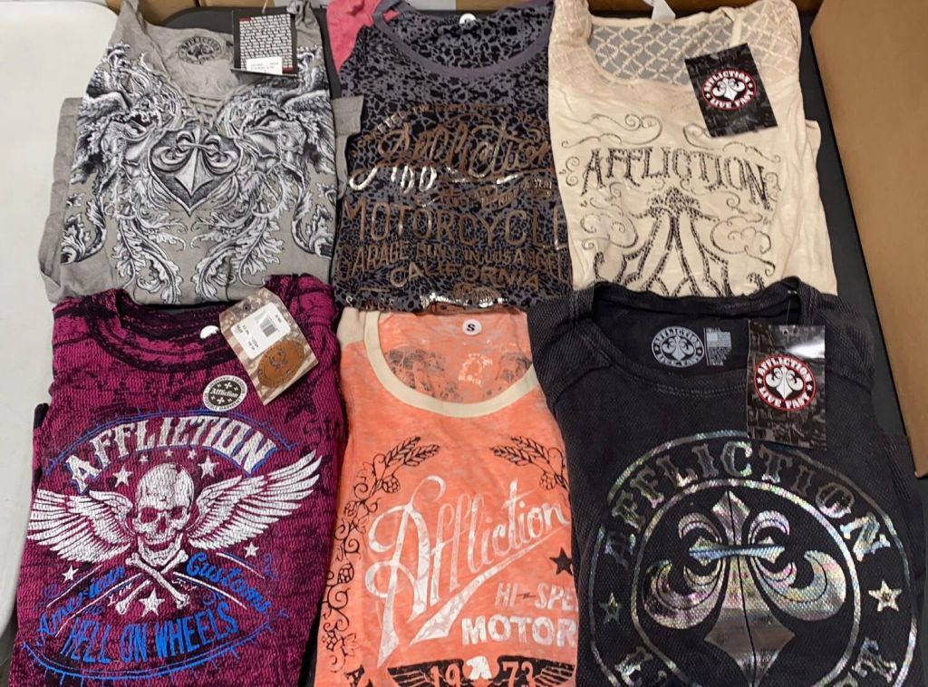 48340 - Ladies Assorted Affliction, Sinful, American Fighter, Xtreme Couture T-Shirts USA
