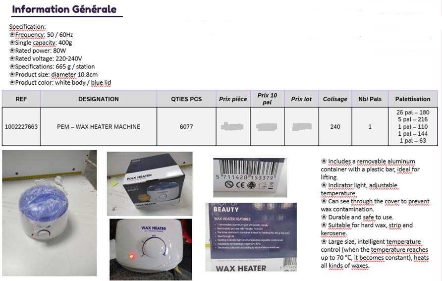 50198 - WAX HEATER MACHINE Europe